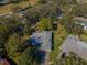 An aerial view of a charming home featuring a well-maintained lawn, mature trees, and a spacious driveway at 2640 Westchester N Dr, Clearwater, FL 33761