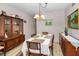 Traditional dining room features vintage hutch, decorative chandelier, and laminate floors at 4152 55 N Way # 1030, Kenneth City, FL 33709
