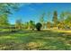 Large, grassy yard with trees, a fire pit, and a covered structure in the background at 5201 Pless Rd, Plant City, FL 33565