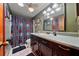 Bathroom with vanity, shower, and decorative shower curtain at 7505 Eastmoor Ct, Tampa, FL 33615