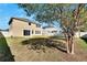 Large backyard with grassy lawn and a two-story house at 1192 Multiflora Loop, Lutz, FL 33558
