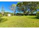 Large grassy backyard with shed and mature trees at 11114 Lake Sassa Dr, Thonotosassa, FL 33592
