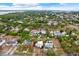 Aerial view of a residential neighborhood with a focus on a house with a pool at 671 Jasmine S Way, St Petersburg, FL 33705