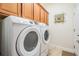 Laundry room with washer and dryer, and built-in cabinets at 10527 Machrihanish Cir, San Antonio, FL 33576