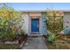 Inviting front entrance with a blue door, landscaping, and walkway at 2044 Sheffield Ct, Oldsmar, FL 34677