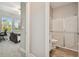 Conveniently situated bathroom featuring a subway tile shower and neutral finishes at 21291 Snowy Orchid Ter, Land O Lakes, FL 34637