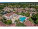 Aerial view of a community pool and surrounding buildings and landscaping at 6101 34Th W St # 29C, Bradenton, FL 34210