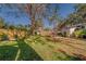 Large grassy backyard with a large tree and wooden fence at 1638 St Catherine W Dr, Dunedin, FL 34698