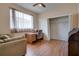 Bedroom with home office space, wood flooring, and large closet at 12922 Prestwick Dr, Riverview, FL 33579