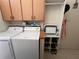 Close up of laundry room with cabinets, shelving, and appliances for organization at 11405 Warm Wind Way, Weeki Wachee, FL 34613