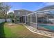 Spacious backyard showcasing the home's exterior and pool area at 19301 Sandy Springs Cir, Lutz, FL 33558