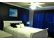 White sleigh bed, dark blue walls, ceiling fan, and blue curtains at 18235 Bridle Club Dr # 18235, Tampa, FL 33647