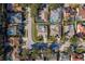 Aerial view of residential neighborhood, highlighting the street layout and homes with pools at 2468 Aster Dr, Palm Harbor, FL 34684