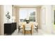 Dining room featuring a wood table, six chairs, and black sideboard at 18402 Serene Lake Loop, Lutz, FL 33548