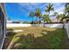 Large grassy backyard with a white fence and palm trees at 815 Lantana Ave, Clearwater Beach, FL 33767