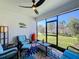Relaxing screened porch with patio furniture and ceiling fan at 16847 Whisper Elm St, Wimauma, FL 33598
