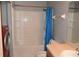 Clean bathroom with tub, shower, and updated vanity at 37670 Aaralyn Rd, Zephyrhills, FL 33542