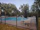 Community pool with patio furniture and umbrellas at 37715 Aaralyn Rd, Zephyrhills, FL 33542
