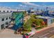 Aerial view of Sparkman Wharf featuring outdoor spaces, shops, restaurants, and waterfront access at 408 E Amelia Ave, Tampa, FL 33602