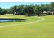 Golf course with a paved cart path, water feature, and lush trees at 2740 Highlands Blvd # D, Palm Harbor, FL 34684