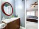 Modern bathroom with white sink, brown vanity, and oval mirror at 3004 Rosebud Ln, Brandon, FL 33511