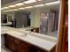 This bright bathroom featuring a double sink and a walk-in shower at 10 Woodridge Cir, Oldsmar, FL 34677