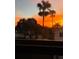 Sunset view from a window, featuring palm trees and residential homes at 7223 Morningstar Ln, New Port Richey, FL 34652