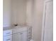 Bright bathroom features a vanity with a quartz countertop and white cabinets at 413 Shannon Estates Ct, Plant City, FL 33563