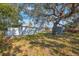 Large backyard with a shed and mature oak tree providing shade at 4304 Woodfield Ave, Holiday, FL 34691