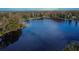 Aerial view of a lakefront property with lush trees and a private dock at 5028 School Rd, Land O Lakes, FL 34638