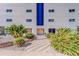 Building entrance with a paved walkway and tropical landscaping at 18320 Gulf Blvd # 303, Redington Shores, FL 33708