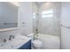Bathroom featuring a shower/tub combo, vanity, and tile floors at 16117 Medrick Rd, Brooksville, FL 34614