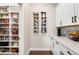 Walk-in pantry with ample shelving for storage at 21361 Snowy Orchid Ter, Land O Lakes, FL 34637