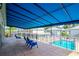 Overlooking the pool, this expansive balcony is the perfect place to sit back and relax with shaded awning at 6970A Place De La Paix # 2A, South Pasadena, FL 33707