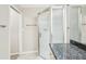 Well-lit bathroom featuring a shower and granite countertop at 4504 W Price Ave, Tampa, FL 33611