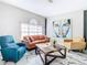 Living room with colorful furniture, a wooden coffee table, and large artwork at 16829 Midsummer Ln, Spring Hill, FL 34610