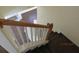 Image showing a staircase with dark brown wooden steps and white railings at 7423 Pulteney Dr, Zephyrhills, FL 33545