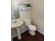Elegant powder room featuring a pedestal sink, modern fixtures, and stylish decor at 10319 Boyette Creek Blvd, Riverview, FL 33569