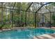 Relaxing screened pool with waterfall feature and outdoor fireplace at 12816 Starling Dr, Odessa, FL 33556