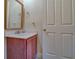 Bathroom with single vanity and wood-framed mirror at 9112 Bell Rock Pl, Land O Lakes, FL 34638