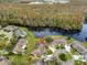Aerial view showcasing the home's location near the community pond and surrounding homes at 2003 Halmrock Pl, Sun City Center, FL 33573
