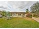 Inviting front yard with a paved walkway, landscaping, and palm trees at 2003 Halmrock Pl, Sun City Center, FL 33573