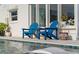 Outdoor patio featuring blue Adirondack chairs, lush plants and tiled pool, perfect for outdoor relaxation at 5101 Huntington Ne Cir, St Petersburg, FL 33703