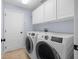 Laundry room equipped with modern washer and dryer and white cabinetry at 10101 Paddock Oaks Dr, Riverview, FL 33569