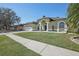 One-story home with a green exterior, landscaped yard, and concrete walkway at 10014 Colonnade Dr, Tampa, FL 33647