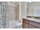 Bathroom with shower/tub combo and granite vanity at 442 Bahama Grande Blvd, Apollo Beach, FL 33572