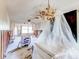 Living room with exposed ceiling, chandelier, and renovation in progress at 4235 Stratford Dr, New Port Richey, FL 34652