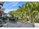 Outdoor patio with table and chairs, surrounded by palm trees at 64 Pelican S Dr, Oldsmar, FL 34677