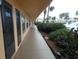 Covered exterior walkway leading to units, lined with landscaping and parking in the background at 6400 46Th N Ave # 105, Kenneth City, FL 33709