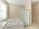 Clean bathroom with a large bathtub and separate shower at 11407 Village Brook Dr, Riverview, FL 33579